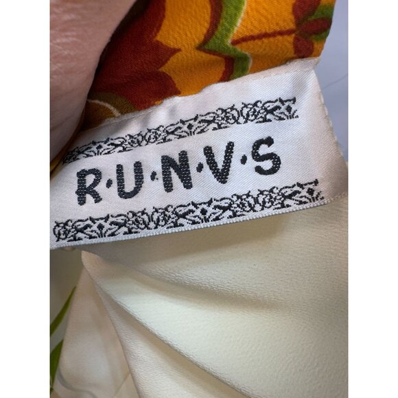 RUNVS Women's Long Maxi Dress Size S Multi Leaf Patchwork Sleeveless Back Tie - Picture 4 of 13